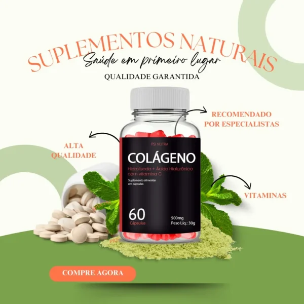 Colágeno Hidrolisado + Ácido Hialurônico - Psi Nutra - 60 Cápsulas - Imagem 3